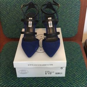 Steve Madden Gyan Blue Suede Ankle Strap Heels